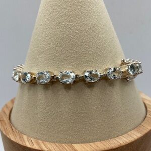 Sterling Silver 925 Oval Cut White Topaz Tennis Line Bracelet 8”L